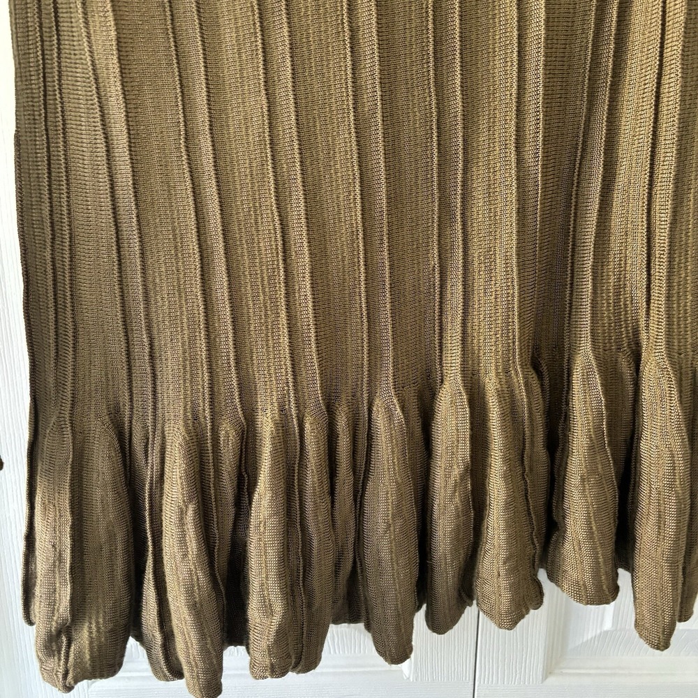 Free People M Olive Green Ribbed Ribs & Ruffles Knit Sweater Tunic - Picture 12 of 14